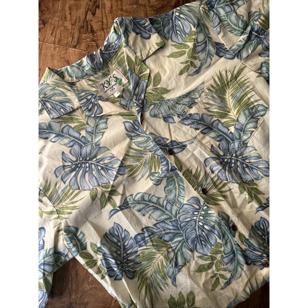 KY's Men's Large All‎ Over Floral Print Hawaiian Short Sleeve Button Down Shirt